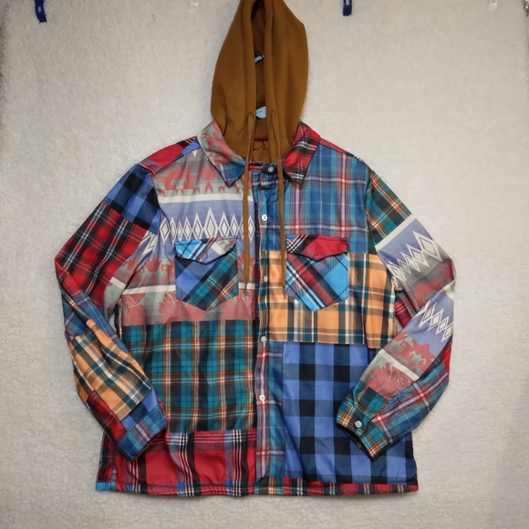 unbranded Jackets & Blazers - Unique 'Patchwork Quilt' Hooded Flannel Jacket Size Adult Large